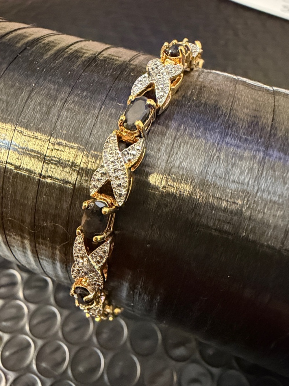 Gold plates 925 Black Crystal Link Bracelet - Women Jewelry